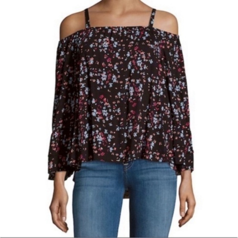 Parker Floral Off Shoulder Silk Blouse Sz Small